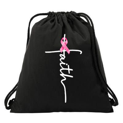 Breast Cancer Awareness Faith Cross Pink Ribbon Drawstring Bag