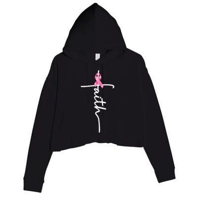 Breast Cancer Awareness Faith Cross Pink Ribbon Crop Fleece Hoodie