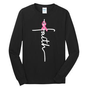 Breast Cancer Awareness Faith Cross Pink Ribbon Tall Long Sleeve T-Shirt