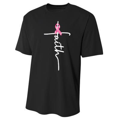 Breast Cancer Awareness Faith Cross Pink Ribbon Performance Sprint T-Shirt