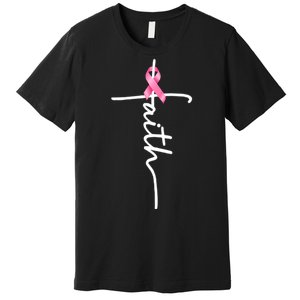 Breast Cancer Awareness Faith Cross Pink Ribbon Premium T-Shirt