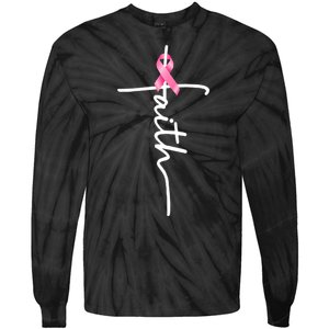 Breast Cancer Awareness Faith Cross Pink Ribbon Tie-Dye Long Sleeve Shirt