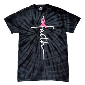 Breast Cancer Awareness Faith Cross Pink Ribbon Tie-Dye T-Shirt