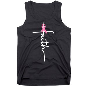 Breast Cancer Awareness Faith Cross Pink Ribbon Tank Top