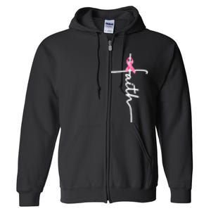 Breast Cancer Awareness Faith Cross Pink Ribbon Full Zip Hoodie