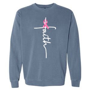 Breast Cancer Awareness Faith Cross Pink Ribbon Garment-Dyed Sweatshirt