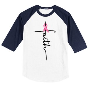 Breast Cancer Awareness Faith Cross Pink Ribbon Baseball Sleeve Shirt