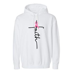 Breast Cancer Awareness Faith Cross Pink Ribbon Garment-Dyed Fleece Hoodie