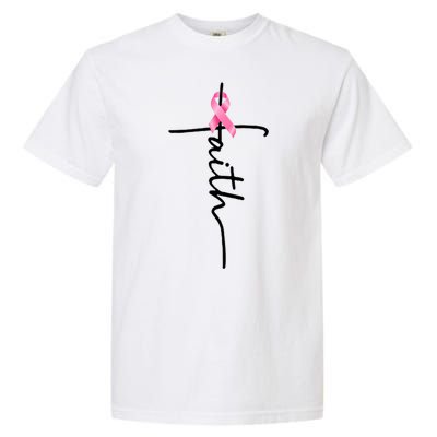 Breast Cancer Awareness Faith Cross Pink Ribbon Garment-Dyed Heavyweight T-Shirt