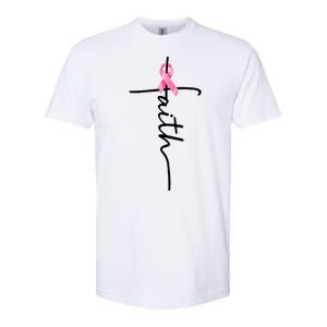 Breast Cancer Awareness Faith Cross Pink Ribbon Softstyle CVC T-Shirt