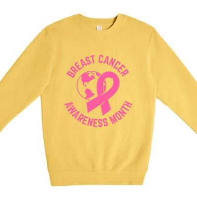 Breast Cancer Awareness Month Day Pink Ribbon Gift Premium Crewneck Sweatshirt