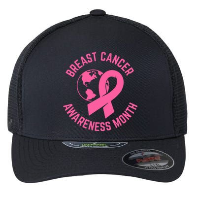 Breast Cancer Awareness Month Day Pink Ribbon Gift Flexfit Unipanel Trucker Cap