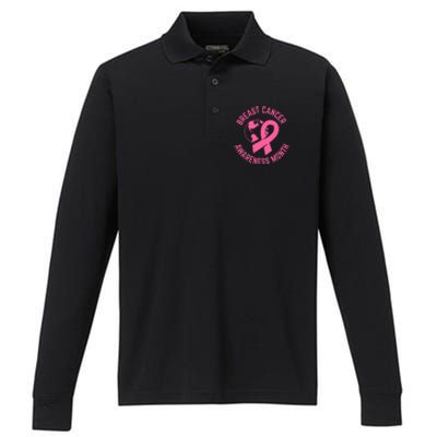 Breast Cancer Awareness Month Day Pink Ribbon Gift Performance Long Sleeve Polo