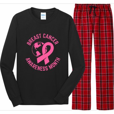 Breast Cancer Awareness Month Day Pink Ribbon Gift Long Sleeve Pajama Set