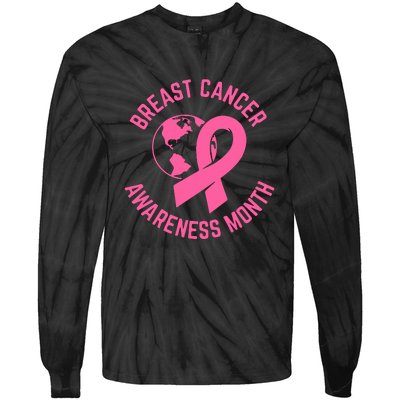 Breast Cancer Awareness Month Day Pink Ribbon Gift Tie-Dye Long Sleeve Shirt