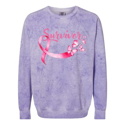 Breast Cancer Awareness Pink Butterflies Ribbon Survivor Colorblast Crewneck Sweatshirt