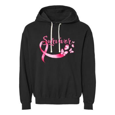 Breast Cancer Awareness Pink Butterflies Ribbon Survivor Garment-Dyed Fleece Hoodie