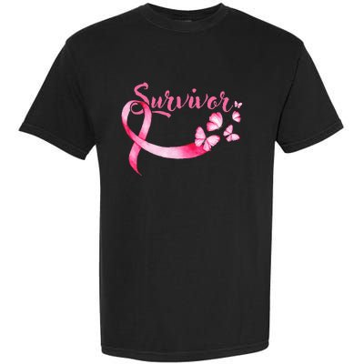 Breast Cancer Awareness Pink Butterflies Ribbon Survivor Garment-Dyed Heavyweight T-Shirt