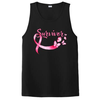 Breast Cancer Awareness Pink Butterflies Ribbon Survivor PosiCharge Competitor Tank