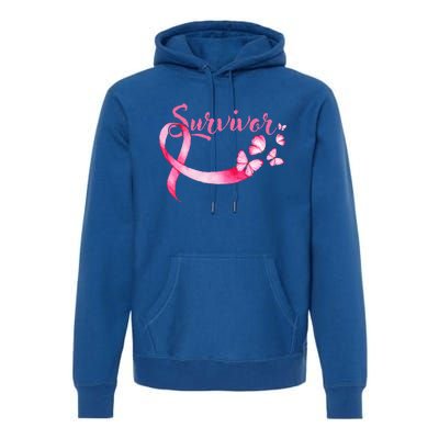 Breast Cancer Awareness Pink Butterflies Ribbon Survivor Premium Hoodie