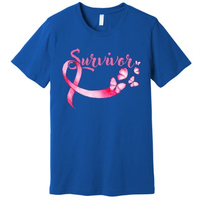 Breast Cancer Awareness Pink Butterflies Ribbon Survivor Premium T-Shirt