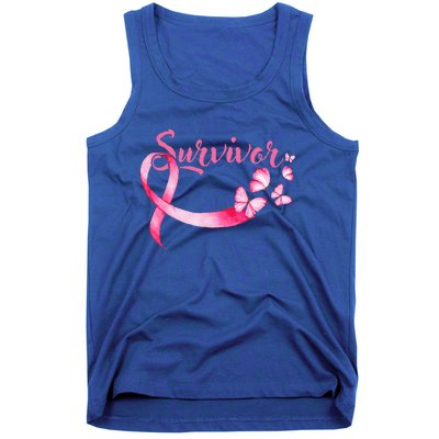 Breast Cancer Awareness Pink Butterflies Ribbon Survivor Tank Top