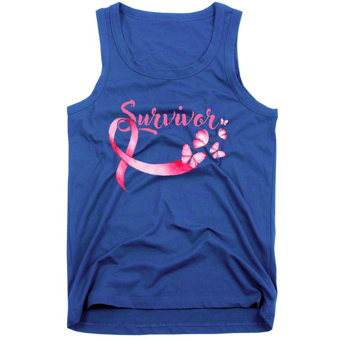 Breast Cancer Awareness Pink Butterflies Ribbon Survivor Tank Top