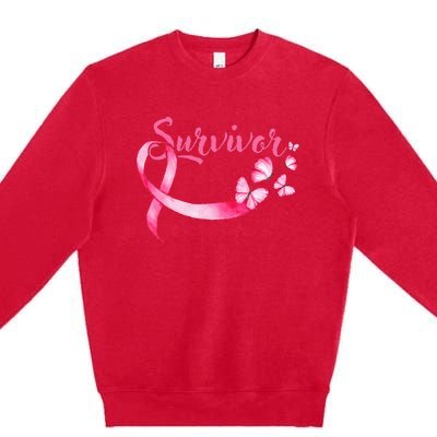 Breast Cancer Awareness Pink Butterflies Ribbon Survivor Premium Crewneck Sweatshirt