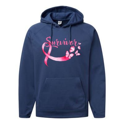 Breast Cancer Awareness Pink Butterflies Ribbon Survivor Performance Fleece Hoodie