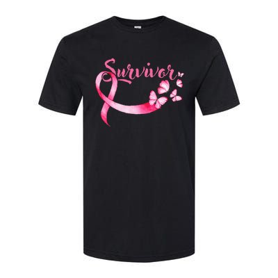 Breast Cancer Awareness Pink Butterflies Ribbon Survivor Softstyle CVC T-Shirt