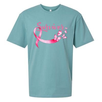 Breast Cancer Awareness Pink Butterflies Ribbon Survivor Sueded Cloud Jersey T-Shirt