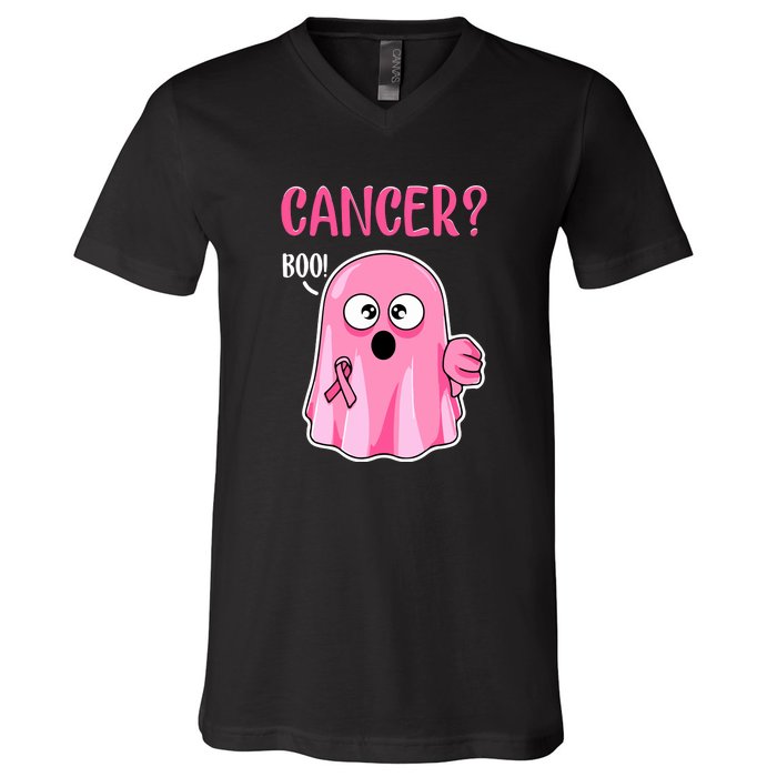 Breast Cancer Awareness October Pink Halloween Cute Boo Gift V-Neck T-Shirt