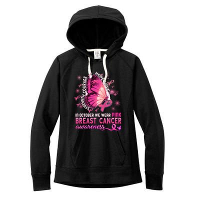 Breast Cancer Awareness In October Wear Pink Butterfly Gift Women's Fleece Hoodie