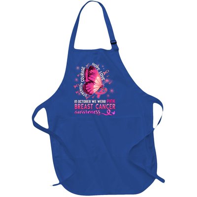 Breast Cancer Awareness In October Wear Pink Butterfly Gift Full-Length Apron With Pockets