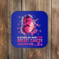 Breast Cancer Awareness In October Wear Pink Butterfly Gift Coaster