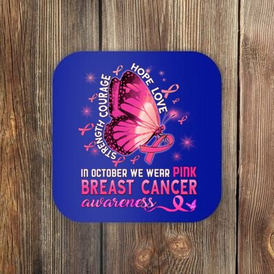 Breast Cancer Awareness In October Wear Pink Butterfly Gift Coaster