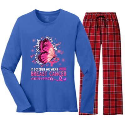 Breast Cancer Awareness In October Wear Pink Butterfly Gift Women's Long Sleeve Flannel Pajama Set 