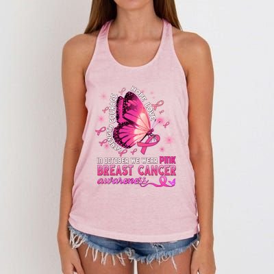 Breast Cancer Awareness In October Wear Pink Butterfly Gift Women's Knotted Racerback Tank