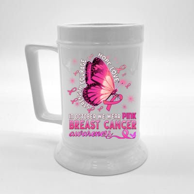 Breast Cancer Awareness In October Wear Pink Butterfly Gift Beer Stein