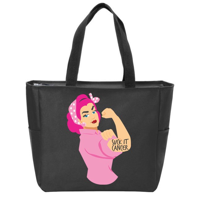 Breast Cancer Awareness Quotes Suck It Cancer Support Squad Zip Tote Bag