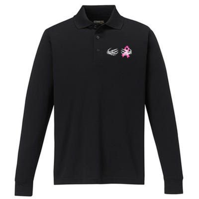 Breast Cancer Awareness Skeleton Hands Pink Ribbon Halloween Gift Performance Long Sleeve Polo