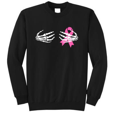 Breast Cancer Awareness Skeleton Hands Pink Ribbon Halloween Gift Sweatshirt