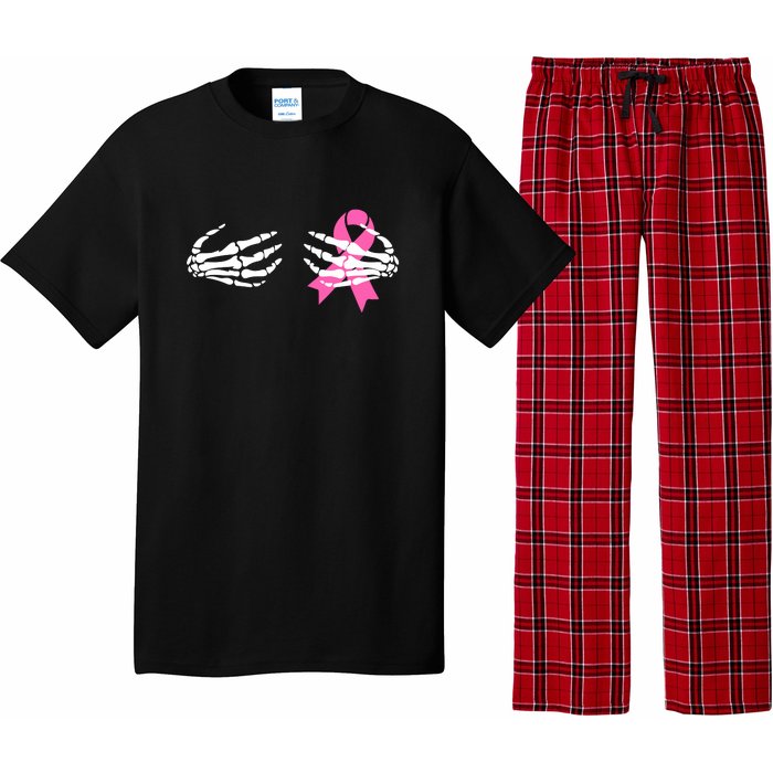 Breast Cancer Awareness Skeleton Hands Pink Ribbon Halloween Gift Pajama Set