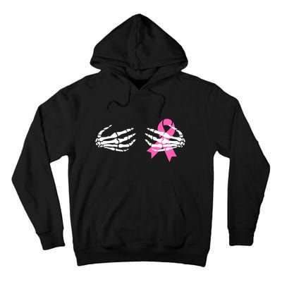 Breast Cancer Awareness Skeleton Hands Pink Ribbon Halloween Gift Tall Hoodie