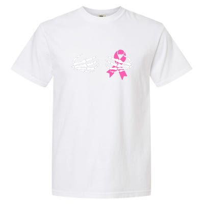 Breast Cancer Awareness Skeleton Hands Pink Ribbon Halloween Gift Garment-Dyed Heavyweight T-Shirt