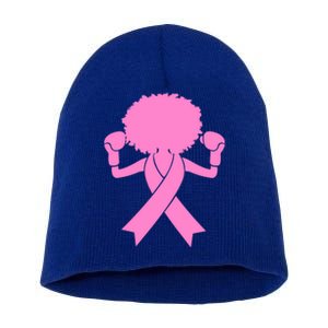 Breast Cancer Awareness Pink Afro Breast Cancer Warrior Gift Short Acrylic Beanie