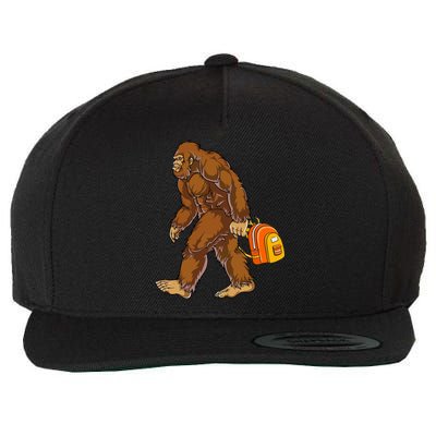 Bigfoot Carrying A Backpack Sasquatch Back To School Funny Wool Snapback Cap