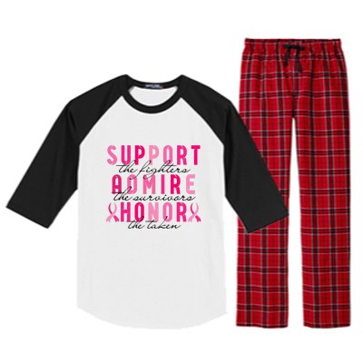 Breast Cancer Awareness Support Admire Honor Pink Ribbon Gift Raglan Sleeve Pajama Set