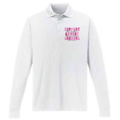 Breast Cancer Awareness Support Admire Honor Pink Ribbon Gift Performance Long Sleeve Polo