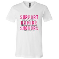 Breast Cancer Awareness Support Admire Honor Pink Ribbon Gift V-Neck T-Shirt